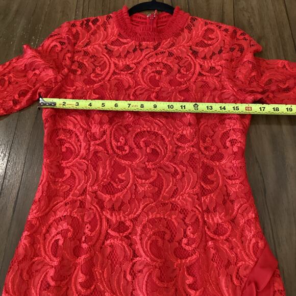 Alexis Red Fala Lace Sheath long sleeve cocktail formal Midi dress L - Picture 6 of 11